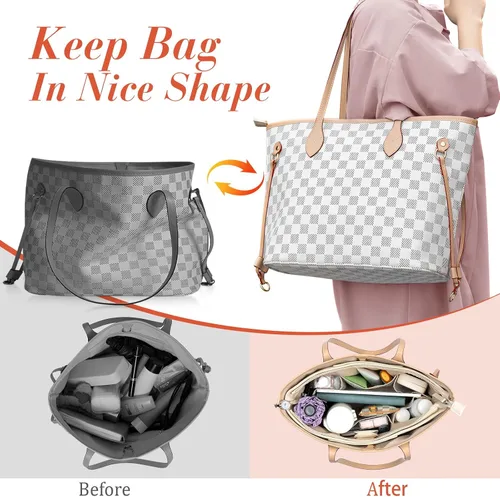 Vista 6 de Joqixon Organizador de bolso para bolsos, organizador de bolsas de piel sintética para bolso con luz LED, bolso y moldeador de bolso con llavero