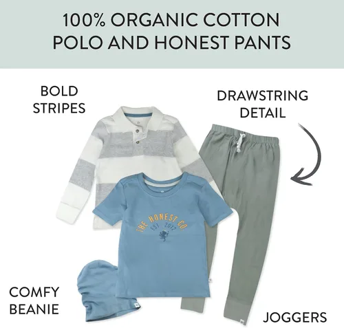 Vista 3 de HonestBaby Playwear Outfit Sets Tops and Bottoms 100% Organic Cotton for Baby and Toddler Boys, Unisex