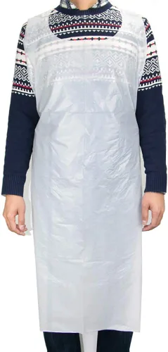 Vista 3 de GSHLLO 10 delantales desechables blancos – plástico, polietileno, impermeable para cocinar, limpiar, Blanco