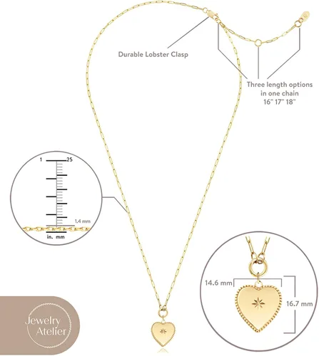 Vista 5 de Jewelry Atelier Collares de corazón rellenos de oro dije de corazón con relleno de oro amarillo de 14 quilates con cadena de clip sólido para mujer