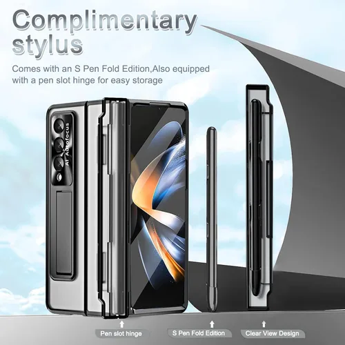 Vista 2 de NINKI Funda compatible con Samsung Galaxy Z Fold 5 5G con S Pen y protección de bisagra, cubierta transparente chapada de lujo transparente con Negro