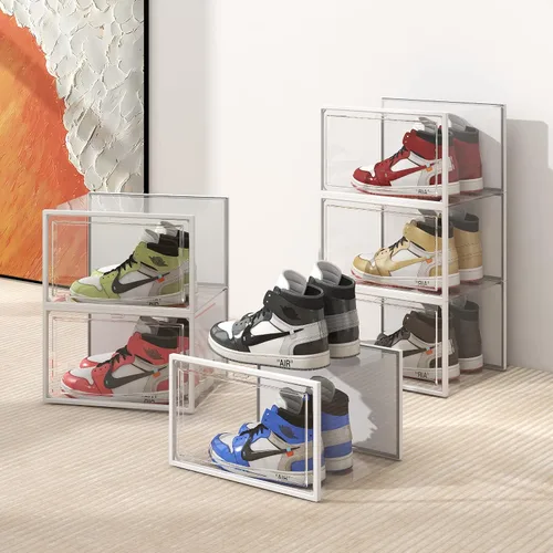Vista 2 de SEE SPRING Paquete de 6 cajas de almacenamiento de zapatos, organizador de zapatos apilable de plástico transparente para armario, contenedores