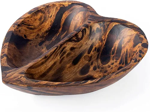 Vista 18 de WitnyStore Cuenco en forma de corazón de 6 pulgadas, funcional y coleccionable, cuenco de madera hecho a mano para servir frutos secos, postres
