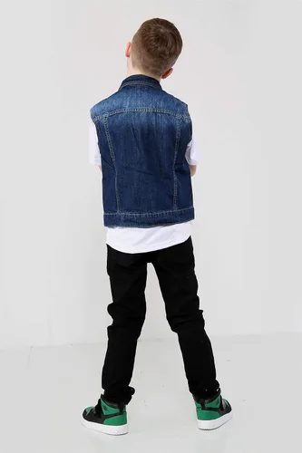 Vista 8 de Chaqueta de mezclilla para niños y niños, chaleco sin mangas, para la escuela, abrigos de moda