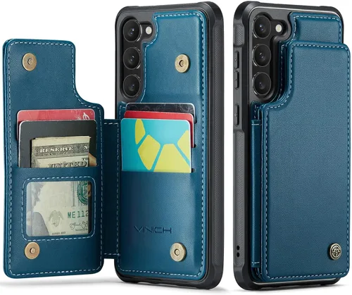 Vista 10 de Vinich - Funda tipo cartera para Samsung Galaxy S23 con tarjetero, color negro Ranuras de crédito con bloqueo RFID, soporte para teléfono a prueba