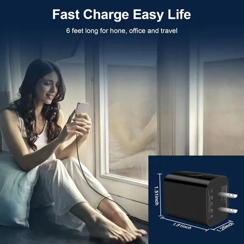 Vista 6 de Cargador súper rápido tipo C bloque de carga compatible con Samsung Galaxy Z Fold 7, Z Flip 7, A17, S25Edge, S25 Ultra, S25, S25+, S24 Fe, S24 Negro