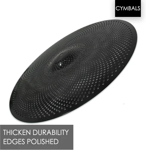 Vista 6 de Paquete de platillos de bajo volumen, juego de platillos silenciosos de 14, 16, 18, 20 pulgadas (5 piezas, negro) Bolsa de platillos incluida