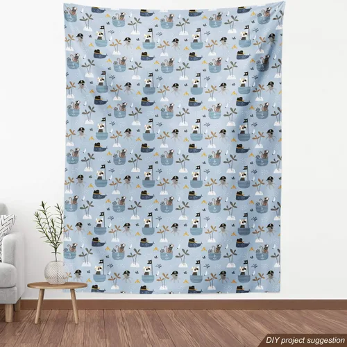 Vista 4 de Ambesonne The Yard - Tela de gato con temática de bosque, diseño de animales en barcos, diseño creativo náutico de vida silvestre, tela decorativa