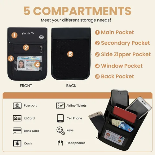 Vista 4 de Soporte para pasaporte para viajes, cartera de pasaporte RFID con diseño de ventana visual, organizador de documentos multifuncional, bolsa de viaje