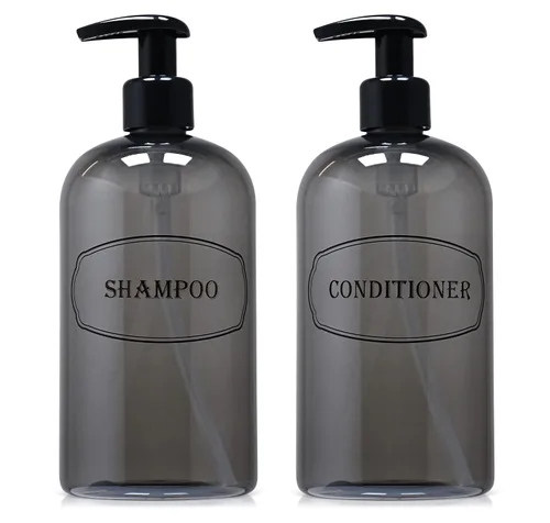 Vista 10 de Dispensadores de champú acondicionador de plástico de 16 oz (ámbar) Botellas de bomba de alta viscosidad, rellenables, reutilizables, contenedores