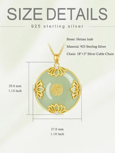 Vista 5 de HPQQ Jade Lotus Necklace for Women 14k Gold Plated Sterling Silver LotusSunflowerRoseMushroom Round Jade Jewelry Anniversary Birthday Gifts for