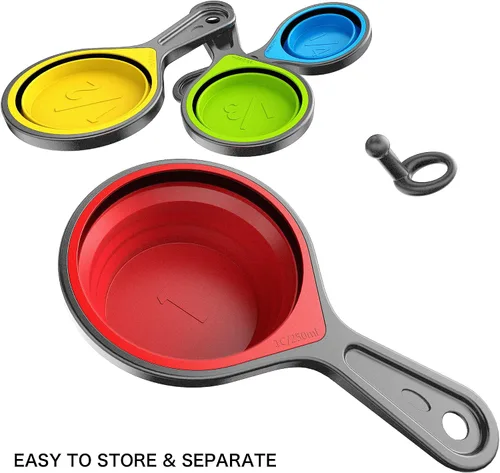 Vista 6 de Kaptron Juego de cucharas y tazas medidoras plegables de 8 piezas, varios tamaños, multicolor