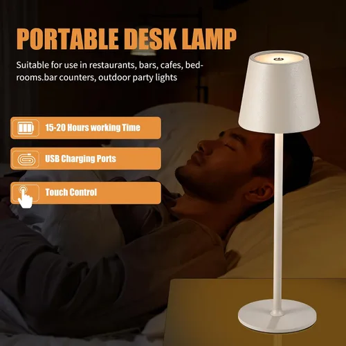 Vista 5 de IMQSQIK Paquete de 2 lámparas de mesa inalámbricas recargables por USB, lámpara de escritorio de simplicidad con batería integrada de 4600 mAh