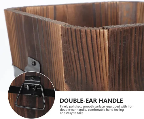 Vista 2 de Happyyami Maceta de barril de whisky, maceta de barril de madera, cubo de madera, maceta de jardín, soporte para flores, maceta decorativa rústica