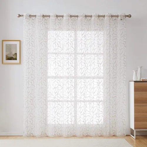 Vista 9 de Warm Home Designs Par de 2 cortinas de longitud corta de 54 pulgadas de ancho x 63 pulgadas de largo, cortinas transparentes bordadas con bordado