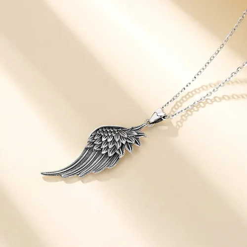 Vista 3 de LOOVE Collar de alas de ángel de plata de ley 925 con colgante de ángel de la guarda con dije de ángel, joyería de regalo para mujeres, niñas