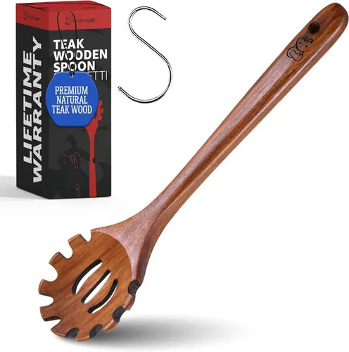 Vista 12 de PriorityChef - Cuchara larga de madera para cocinar, cuchara de cocina grande de teca duradera para servir, revolver y uso diario, segura