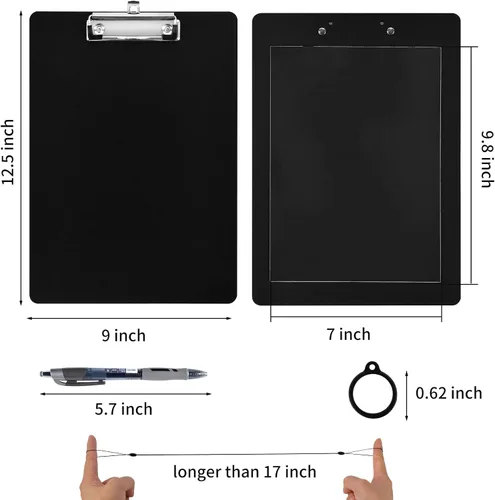 Vista 2 de Paquete de 2 portapapeles magnéticos con bolígrafo adjunto, tablero de clip negro con portapapeles de perfil bajo, 9 x 12.5 pulgadas, clip estándar