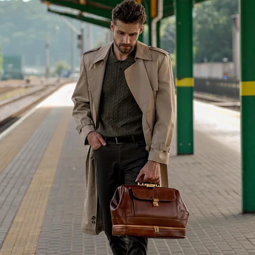 Vista 3 de Time Resistance Bolso médico de cuero - Bolso médico italiano hecho a mano - Bolso estilo vintage - Maletín de cuero real