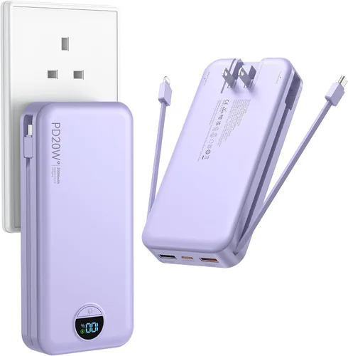 Vista 21 de Ffnpua Cargador portátil Power Bank 10000mAh PD20W con cables incorporados