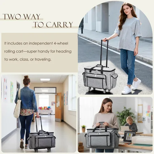 Vista 6 de CAB55 Estuche de transporte con ruedas para Cricut Maker 3/Maker 4/Maker/Explore 4/Explore 3/Explore Air 2, bolsa de almacenamiento de doble capa