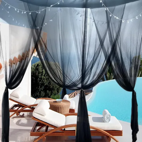 Vista 4 de Twinkle Star Mosquitera de 4 esquinas con 100 luces LED de estrella, funciona con pilas, cortinas de cama para cama