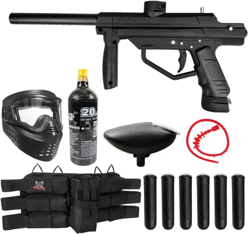 Vista 10 de Maddog JT Stealth Paintball Gun Marker and Accessory Starter Packages [CO2] Marker, 20oz CO2 Tank, Mask, Hopper, Pods, Harness & Protective Gear