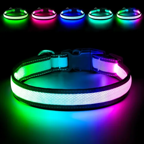 Vista 15 de Flashseen Collar LED para perro, collar de perro con luz recargable por USB, luces más brillantes para caminar por la noche, collar de perro con luz