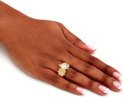 Vista 4 de Palm Beach Jewelry Anillo de compromiso chapado en oro amarillo de 14 quilates con circonita cúbica de corte marquesa