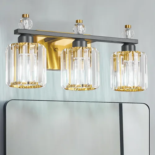 Vista 34 de Luces de Tocador de Baño de 3 Luces, Placado Negro, Modernas Luces de Tocador de Cristal para Baño, Luces de Tocador de Cristal para Usar Sobre