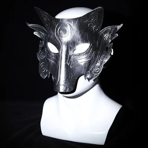 Vista 2 de Máscara divertida de cabeza de lobo con máscara de hombre lobo plateado