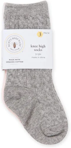 Vista 2 de Burt's Bees Baby Juego de 3 calcetines de algodón orgánico de punto trenzado para bebé niña