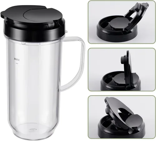 Vista 5 de Equust 4 tazas altas de 22 onzas con tapas abatibles para llevar, piezas de repuesto compatibles con vasos mezcladores Magic Bullet de 250 W MB1001