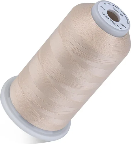 Vista 11 de Simthread Hilo que brilla en la oscuridad 30WT 2500 yardas blanco Emisión de luz azul para bordar y coser