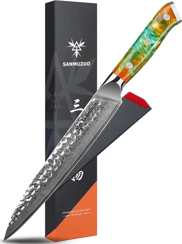 Vista 16 de Cuchillo Kiritsuke de 8.5" - Cuchillo de chef profesional de cocina - Acero damasquino martillado y mango de resina - Serie YAO