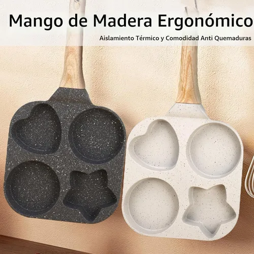 Vista 6 de JUSTUP Sartén antiadherente, sartén para huevos de 4 tazas, sartén dividida antiadherente, sartén de granito saludable de 7.5 pulgadas con mango