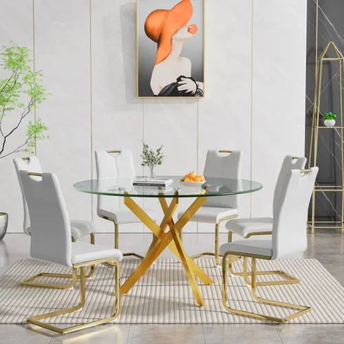 Vista 66 de HomVent Juego de mesa de comedor redonda de vidrio de 3 piezas, juego de mesa de cocina de vidrio redondo para 2 personas con 2 sillas de comedor