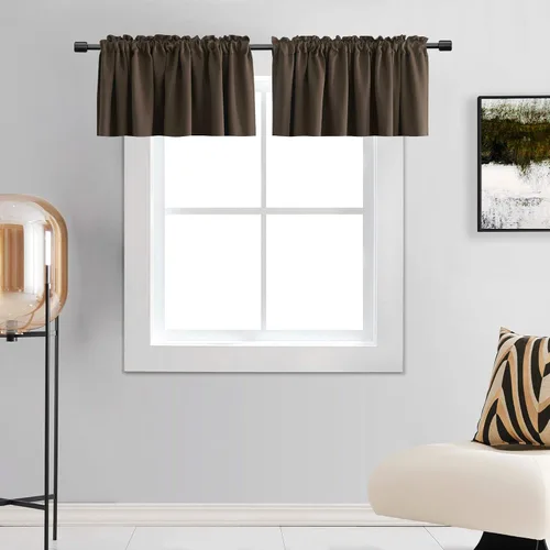 Vista 24 de DONREN Cenefas opacas de ventana de 12 pulgadas de largo para loft, cenefas de cocina aguamarina con bolsillo para barra