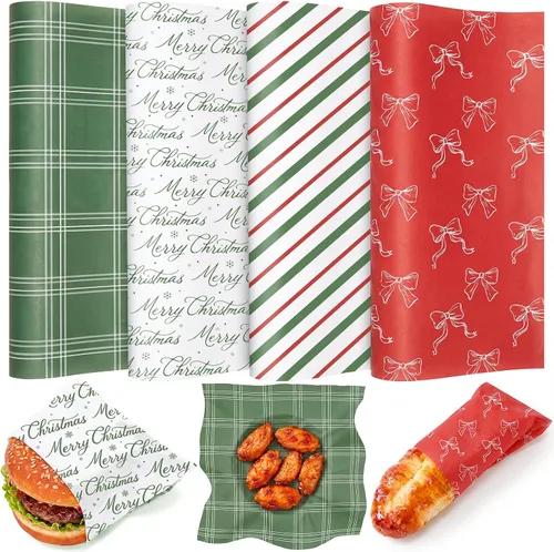 Vista 13 de Maitys 100 hojas de papel encerado de Navidad para alimentos, envoltura