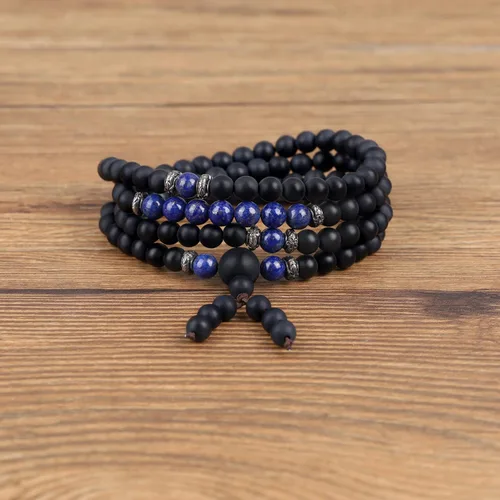 Vista 4 de Collar de pulsera de oración con 108 cuentas de ónix mate