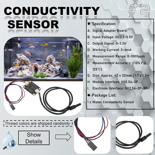 Vista 3 de Sensor de conductividad de agua TDS, módulo de sensor de monitoreo de calidad del agua, sonda de medidor TDS Plug and Play Monitoreo de calidad