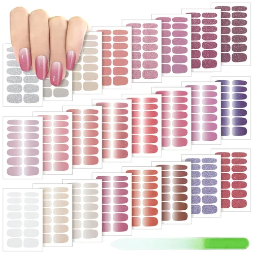 Vista 16 de Maitys 336 piezas de 24 hojas de tiras de esmalte de uñas de envoltura completa, autoadhesivas, tiras de uñas de gel, calcomanías de arte con lima