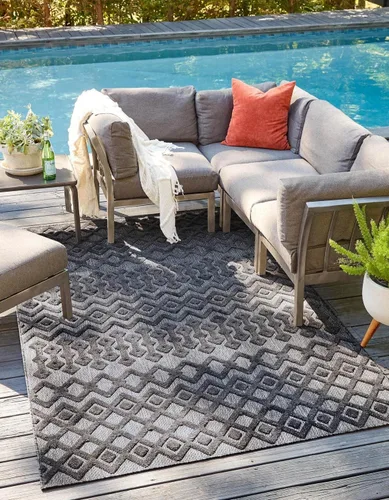 Vista 9 de Unique Loom Alfombra de área de la colección texturizada Trellis para exteriores, color osage, 2 x 3 pies, rectangular, color aguamarina