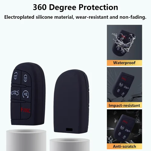 Vista 3 de Funda para llavero para Jeep, Dodge Challenger, protector de llave de silicona compatible con Jeep Grand Cherokee Renegade Chrysler 200 300 Dodge