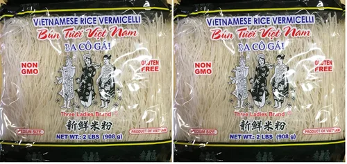 Vista 4 de Fideos de arroz vietnamita (vermicelli) marca Three Ladies, 2 libras - PAQUETE DE 3