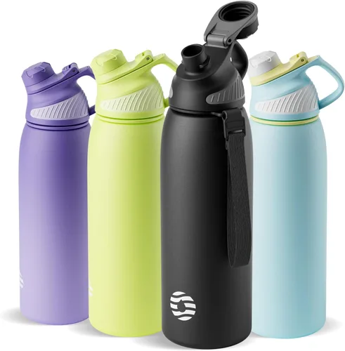 Vista 2 de Fjbottle Botella de agua aislada de acero inoxidable, botellas de agua a prueba de fugas de 32 onzas, vaso reutilizable de hielo, jarra de vacío