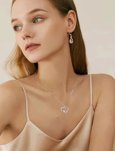 Vista 2 de PYNZY Moon and Star Pendant for Women, 925 Sterling Silver Heart Birthstones Necklaces for Jewelry Gifts