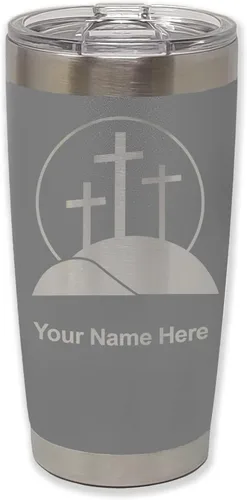 Vista 33 de LaserGram Vaso aislado al vacío de 20 onzas, cruz de calvario, grabado personalizado incluido (negro)