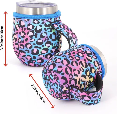 Vista 2 de Paquete de 4 fundas aisladas de neopreno reutilizables con asa para copa de vino sin tallo de 12 onzas, tarros Mason de boca regular de 16 onzas
