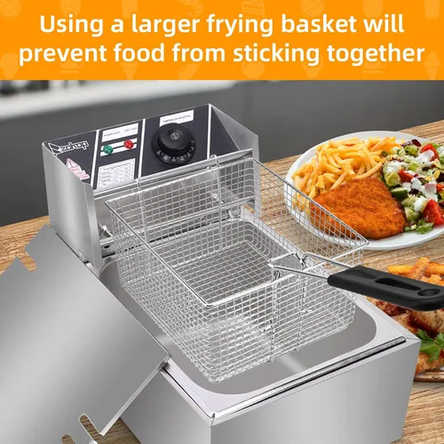 Vista 3 de Cesta para freidora eléctrica para freír alimentos, con mango de goma, 7.2 x 8.3 x 4.3 pulgadas, construcción resistente, adecuada para freír pollo